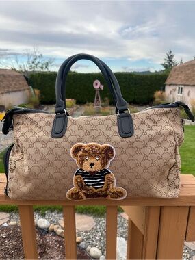 Cute Animal Embroidery Bear Handbag, Women Large Capacity Travel Tote Bag,